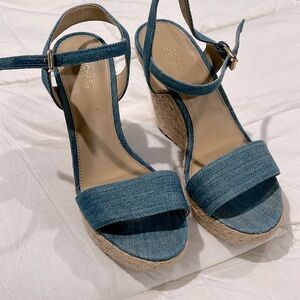 Michael Michael Kors Jill Denim Wedge Open- Toe Sandals —barely worn